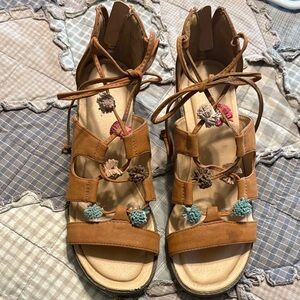 Maurices Brown Multi-Color Pom Pom Sandals